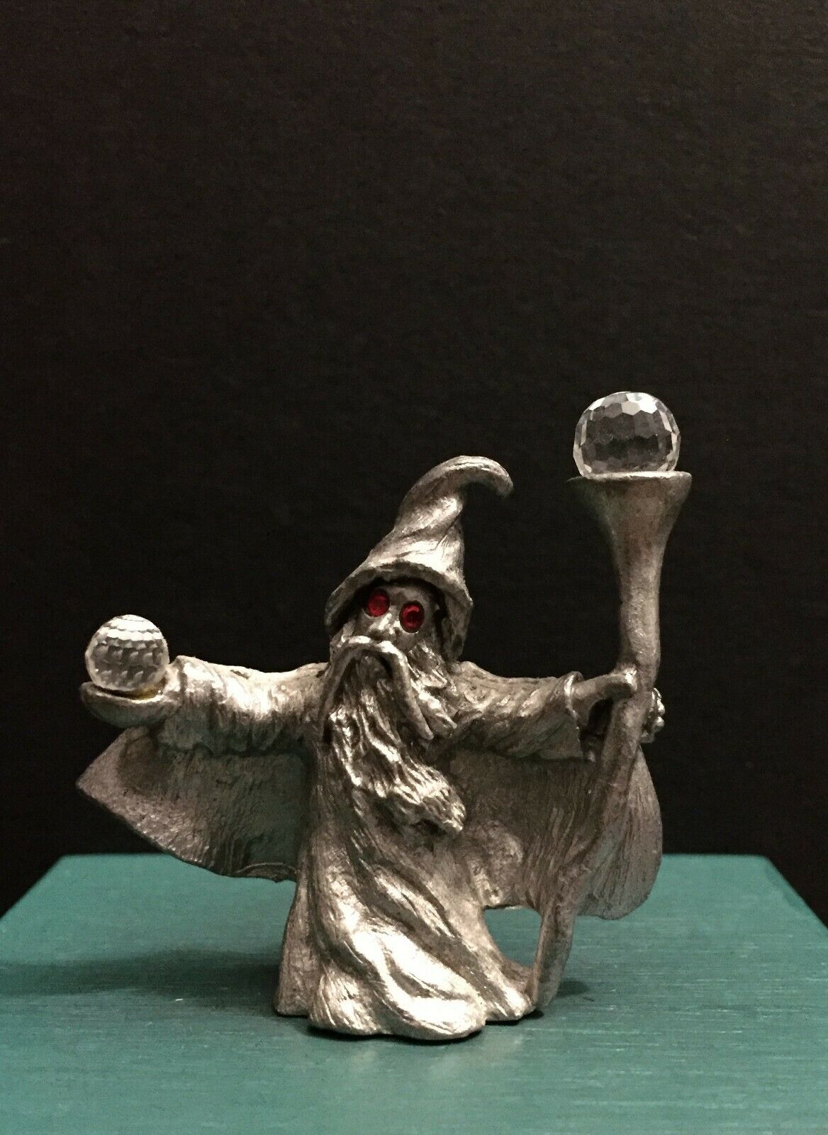 Spoontiques Pewter Metal Wizard Red Jewels Crystal Balls Miniature Art Figurine